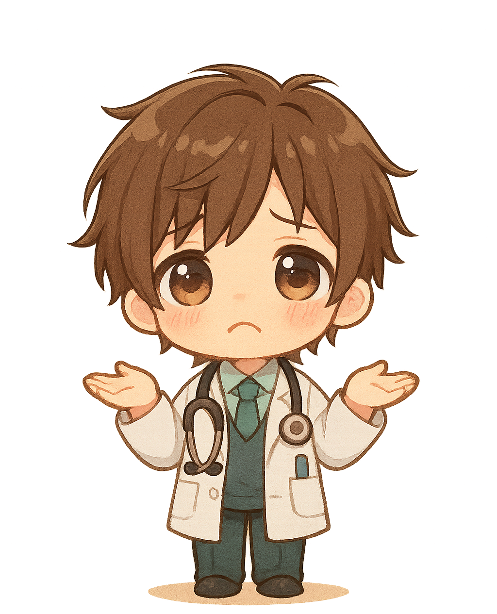 Sad chibi doctor offering encouragement